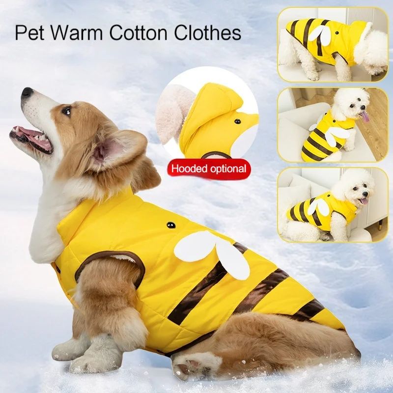 Manteau de chien chaud Mignons d'abeilles animaux hors costume chiens d'hiver vêtements pour le temps froid petit M