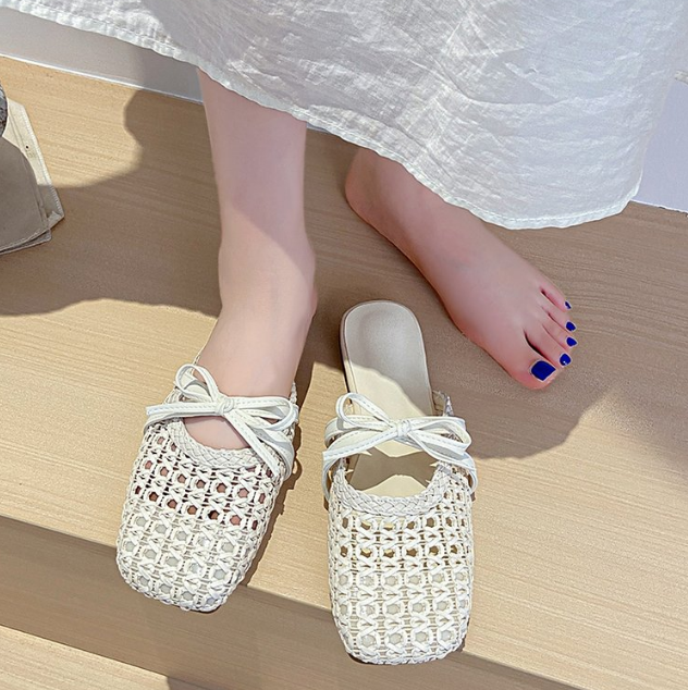 Femmes Français Slip-On Woven Hollow Out orteil fermé Mules