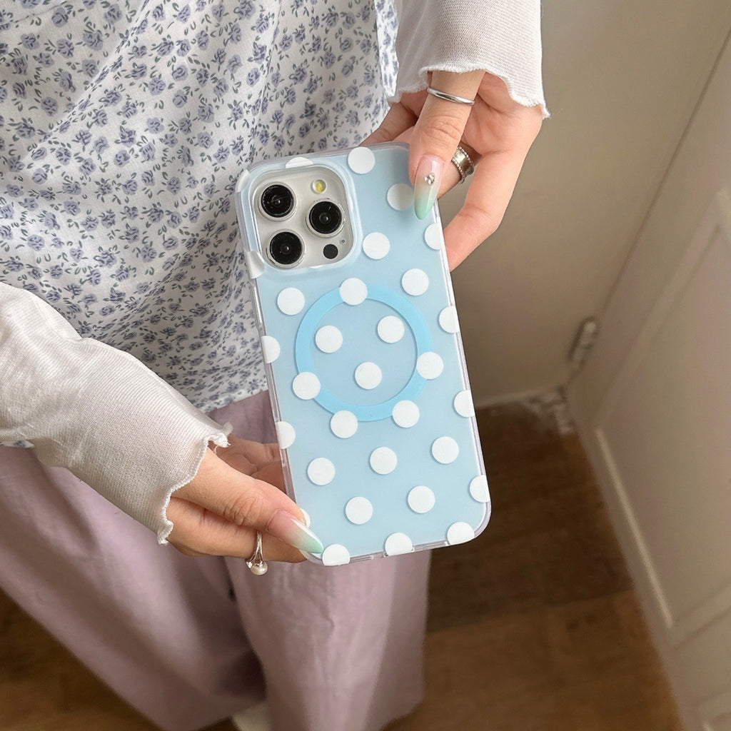 Aspiration magnétique Shell Dopamine Polka Dot Phone Case Double couche Hard Shell