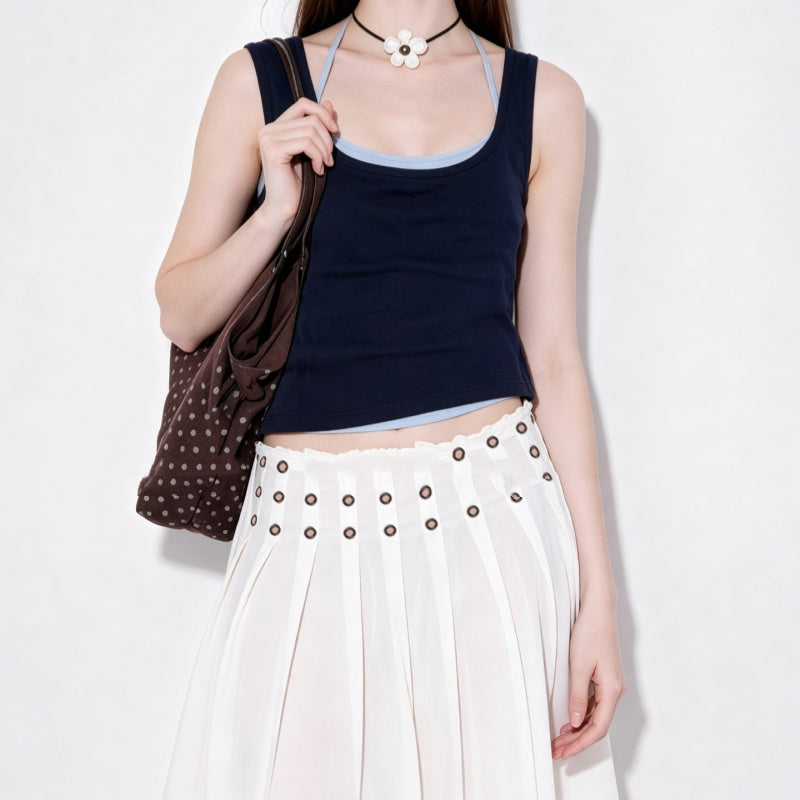 Retro Faux Camisole deux pièces Veste et jupe Midi plissée