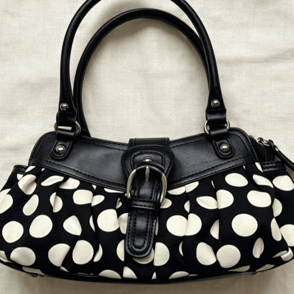 Sac à épaule rétro à point depolka noir et blanc
