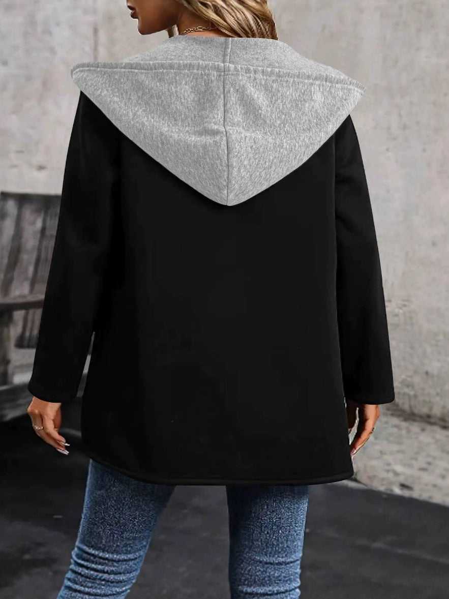 Automne Veste Femme Sweatshirt Hiver Femmes Casual Mode Pointage Couleur contrastée