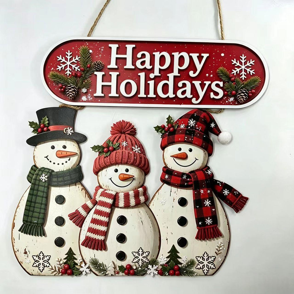Panneau de porte en bois d'hiver avec des éléments à thème de Noël