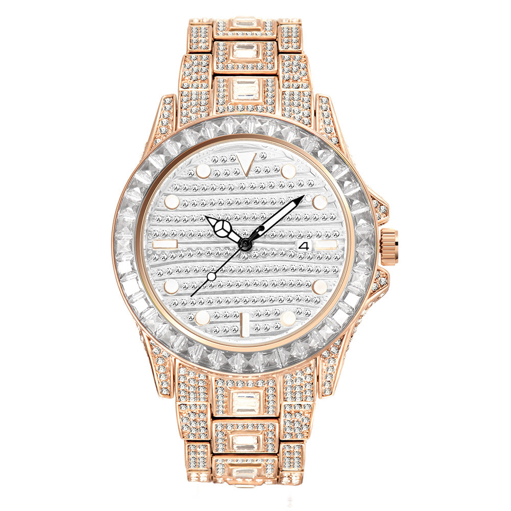 Fashion haut de gamme Gradient Rainbow Diamond Imperméable Montre Quartz Homme