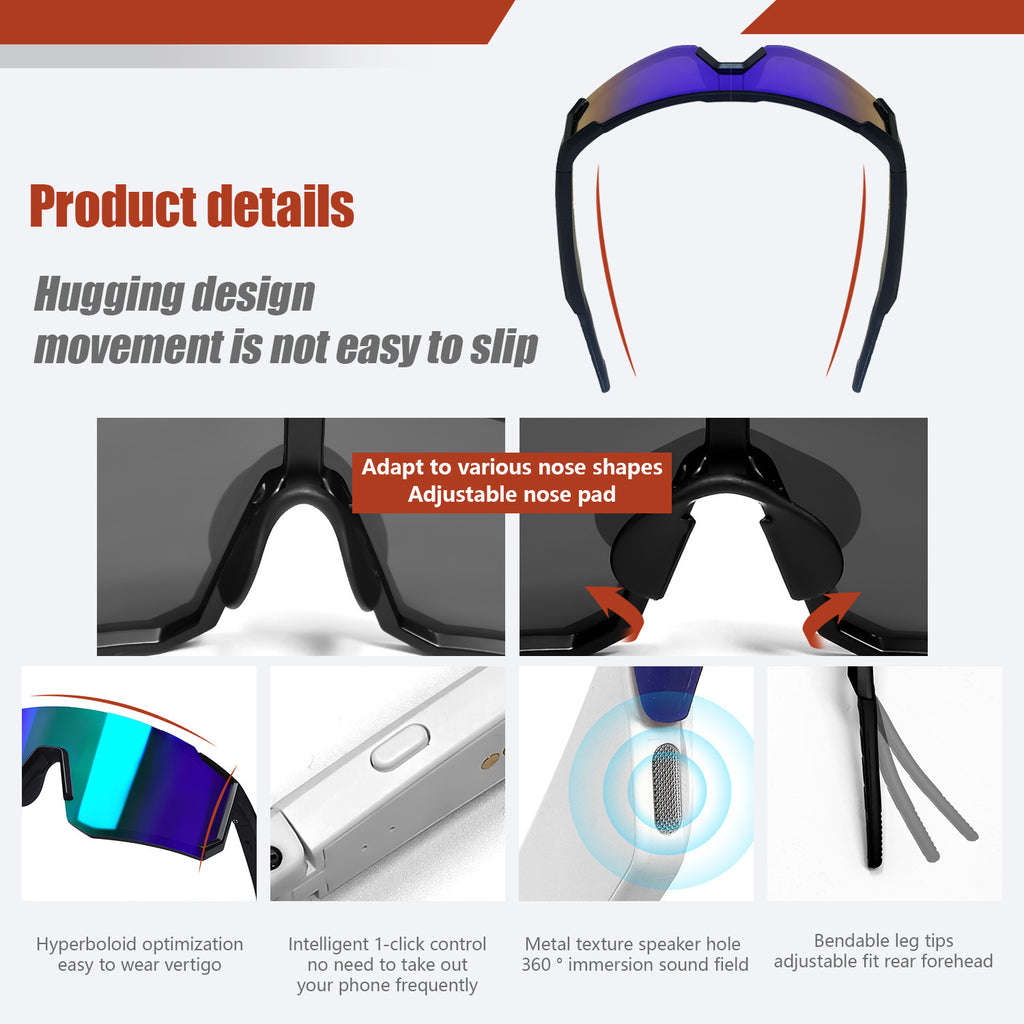 Sports de plein air Cyclisme Bluetooth Lunettes Musique Audio Windproof Smart Goggles