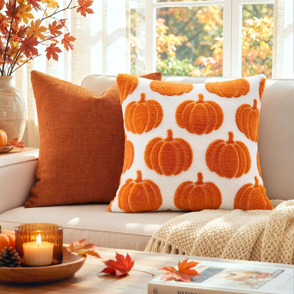 Oreiller de citrouille Couvertures Automne Décor 18x18 Ensemble de 2 Orange