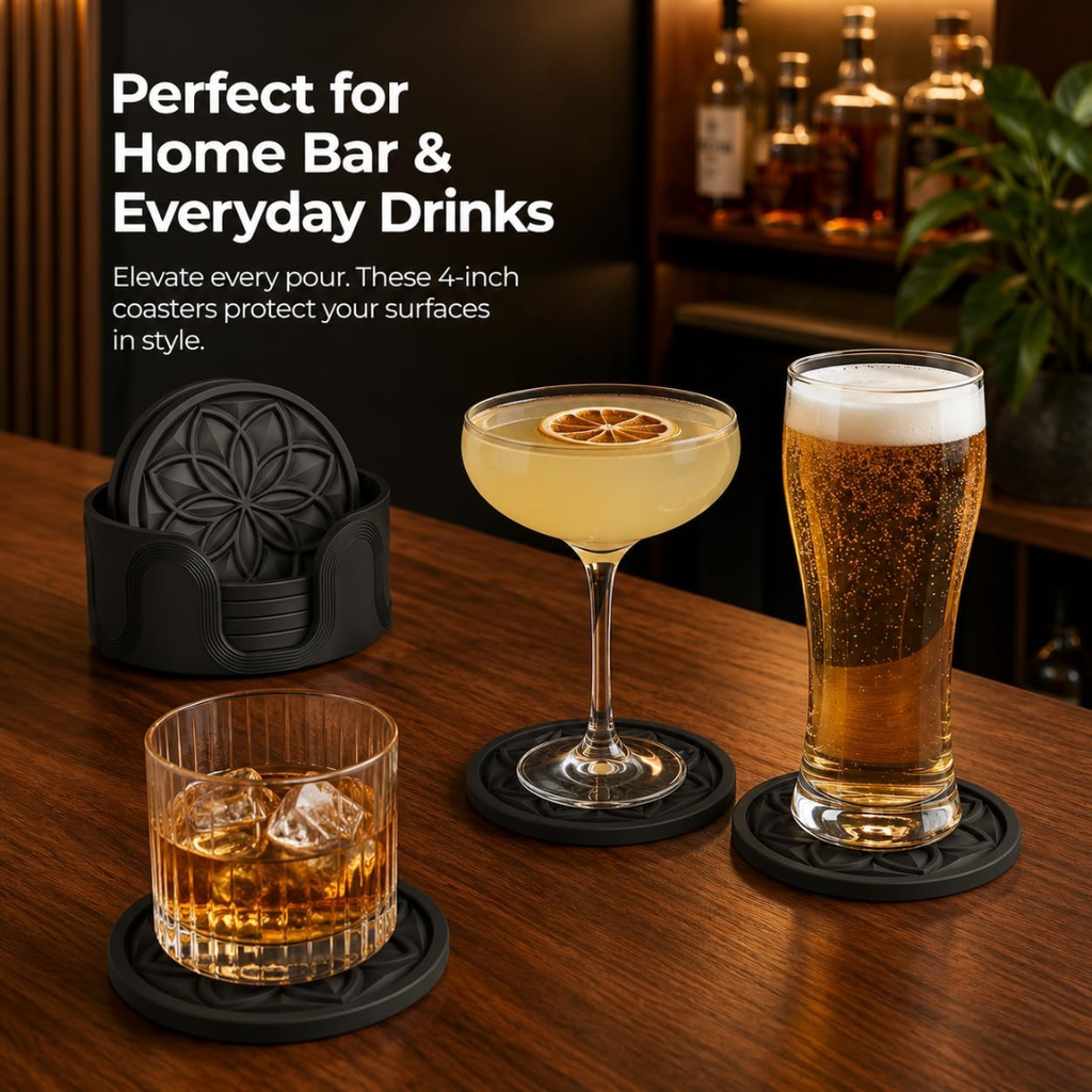 6 Pack de sous-verres en silicone avec support pour la table de café Bureau de table non-dérapant Tabletop Pro