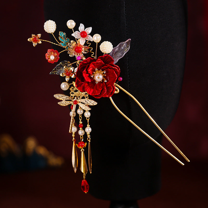 Red Velvet Flower Edge Clip Full Set Festive Flower Clip