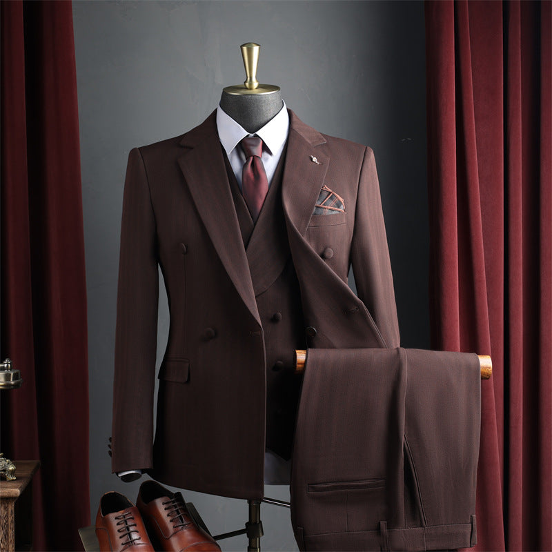 Hommes noir brun Peak Lapel double seins 3 pièces ensemble