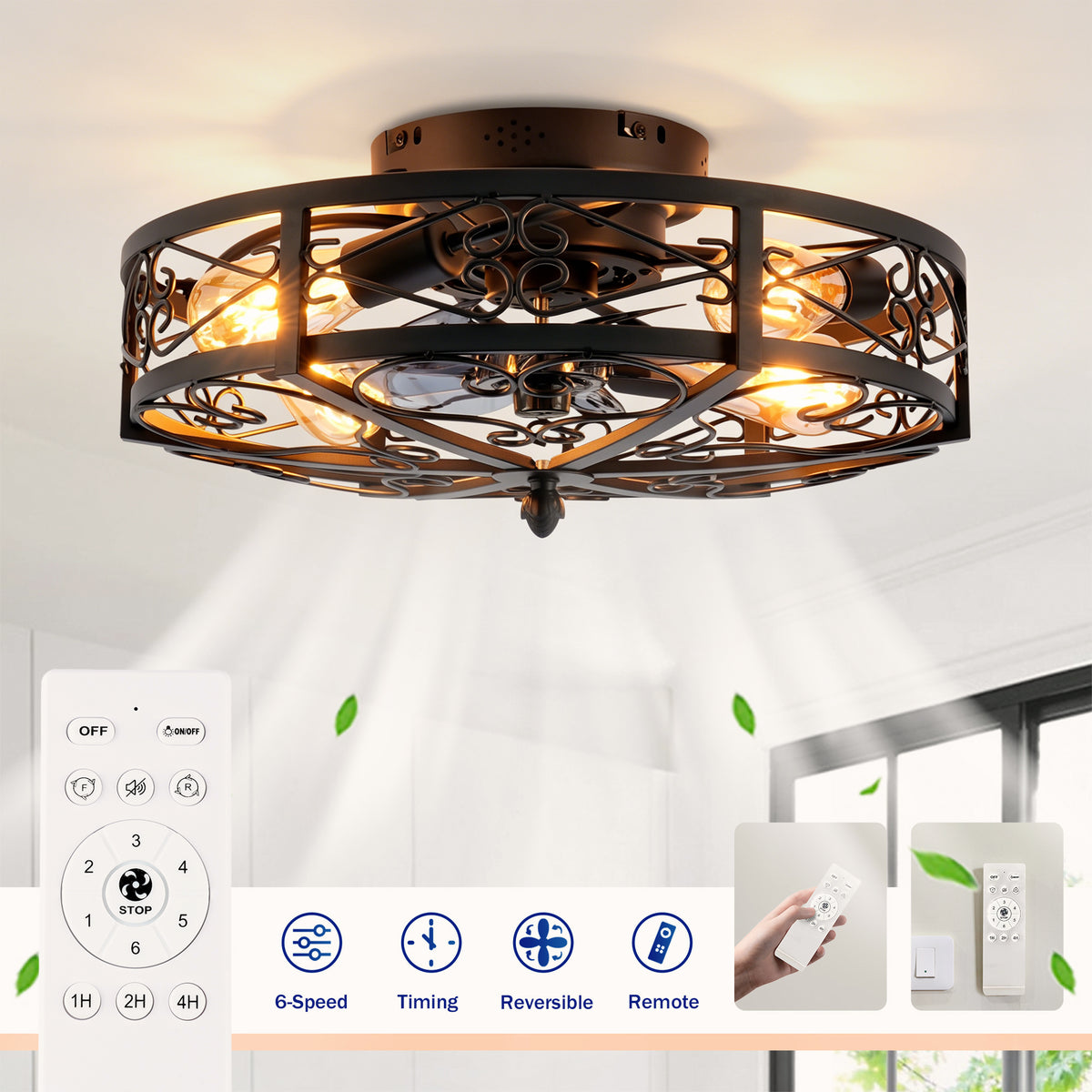 20in Ceiling Fan with Lights and Remote Control