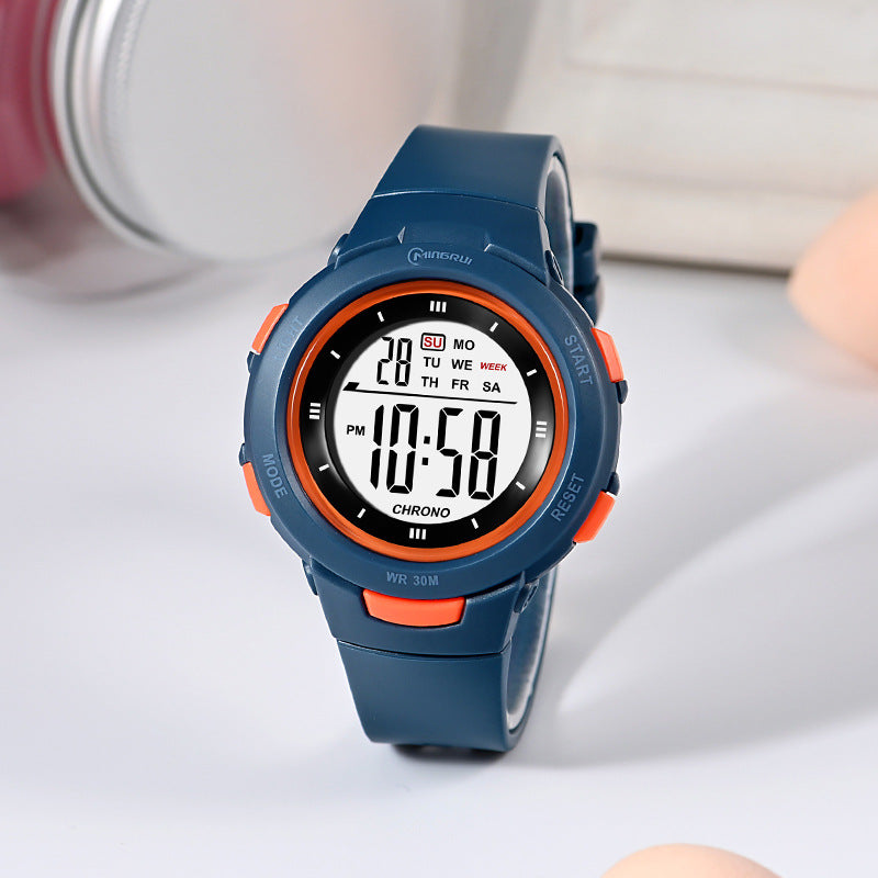 Fashion épingle boucle lumineuse imperméable PU strap Student Montre électronique