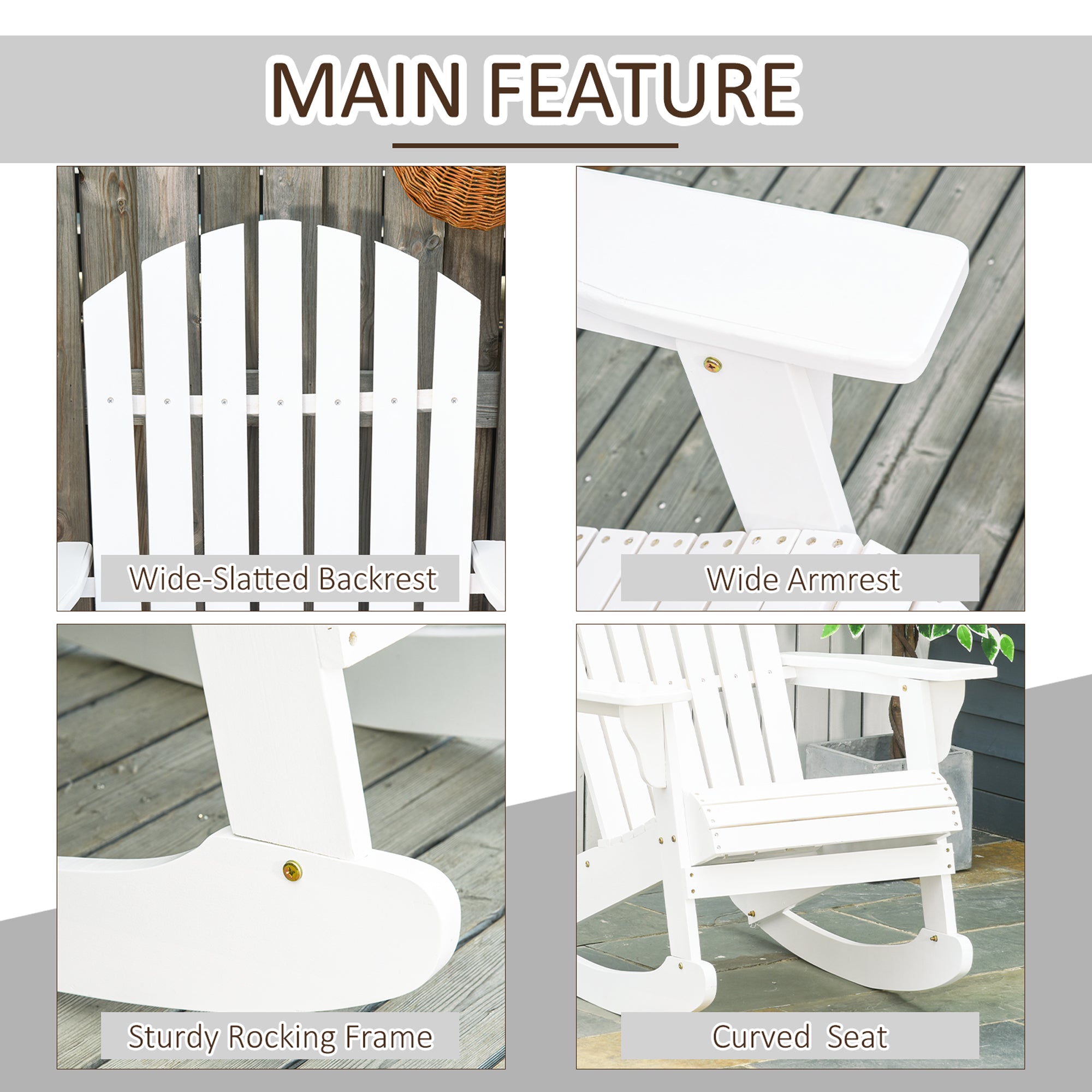 Chaise en bois Adirondack Rocking Lounge extérieur Chaise Fire Pit Siège avec lattes en bois