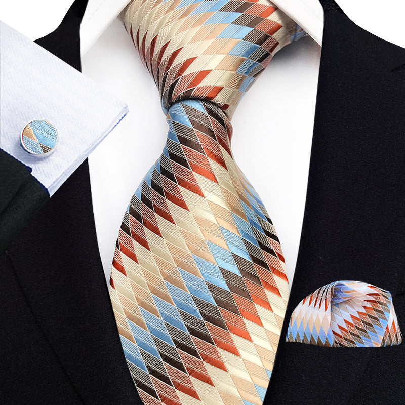 Mens Plaid formal Tie Pocket Square et Cufflinks Ensemble de trois pièces
