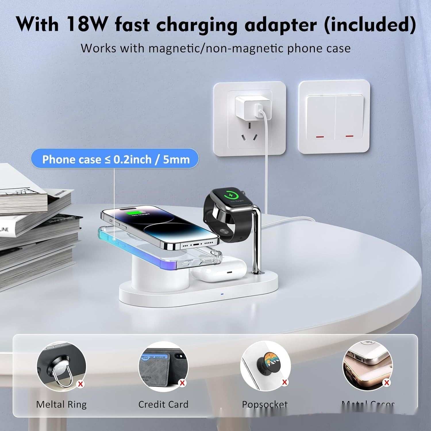 Chargeur sans fil portatif magnétique vertical en un
