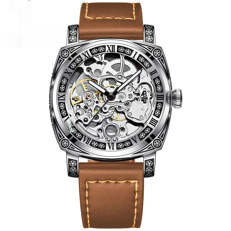 Relief-coupée Montre mécanique entièrement automatique pour hommes