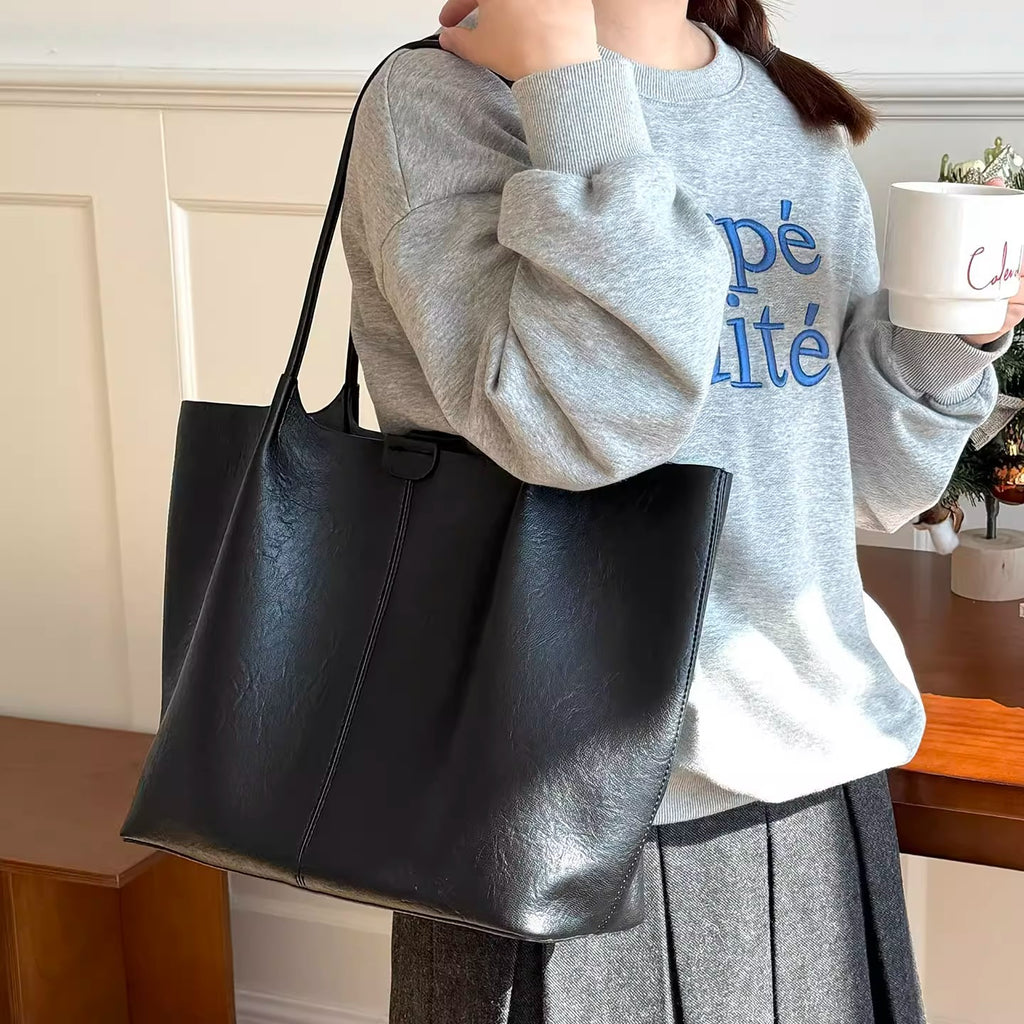 Sac d'épaule en cuir souple de grande capacité