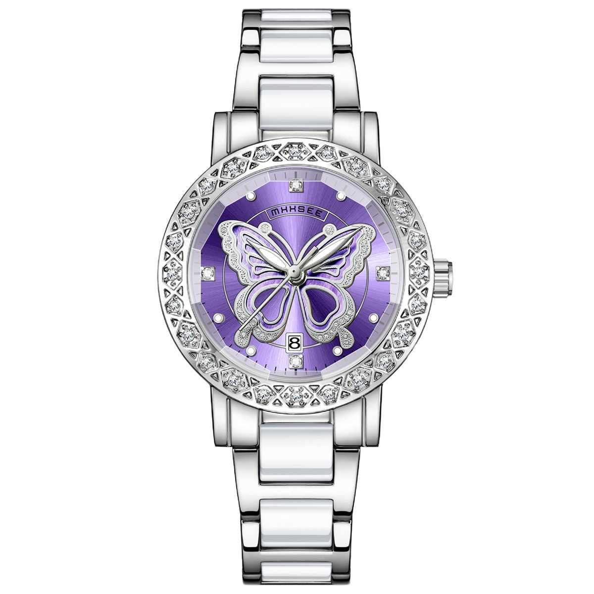 Butterfly Montre de luxe pour femmes avec calendrier et bracelet en acier