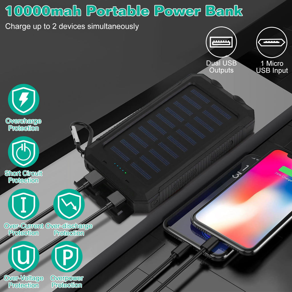 1Pc 1W MAh Solar Power Bank Pack batterie externe Double interface USB Chargeur extérieur avec