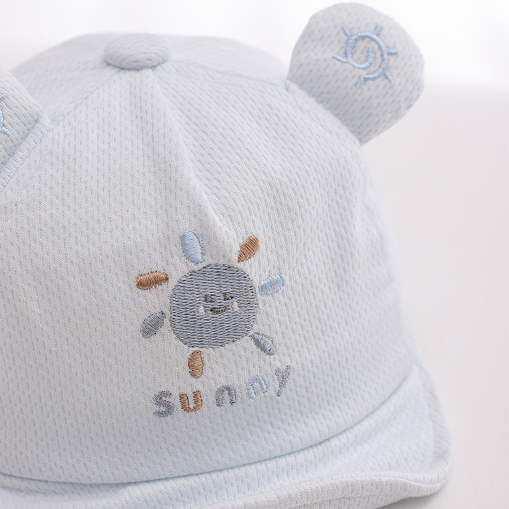 Été bébé Mesh respirant ombre au soleil doux bordé chapeau avec brodé petit soleil et trois