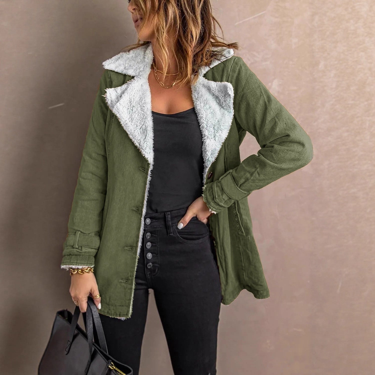 Manteau à manches longues pour femmes avec doublure en polaire
