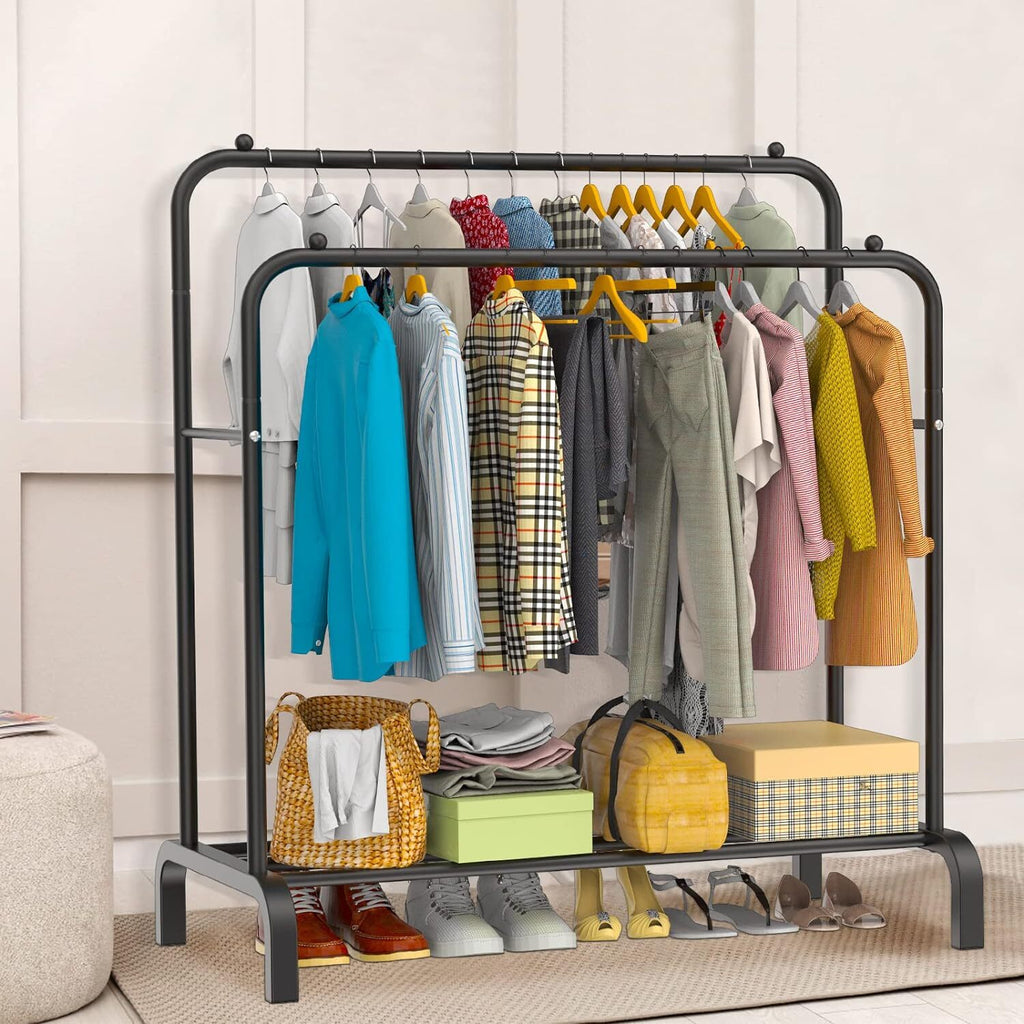 Heavy Duty Double Vêtements Rail Pending Rack Garment Display Stand Shoes Storage