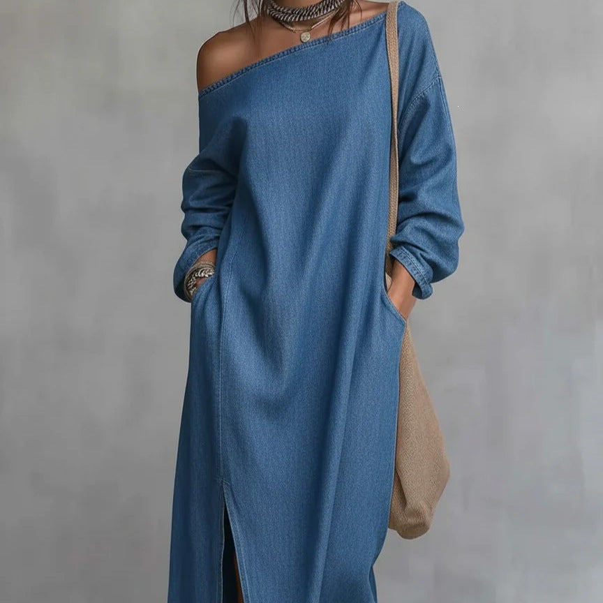 Robe de denim hors-épaule de style européen et américain