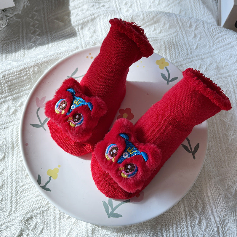 Bébé Hiver Grand Rouge Terry Chaussettes de sol antidérapantes