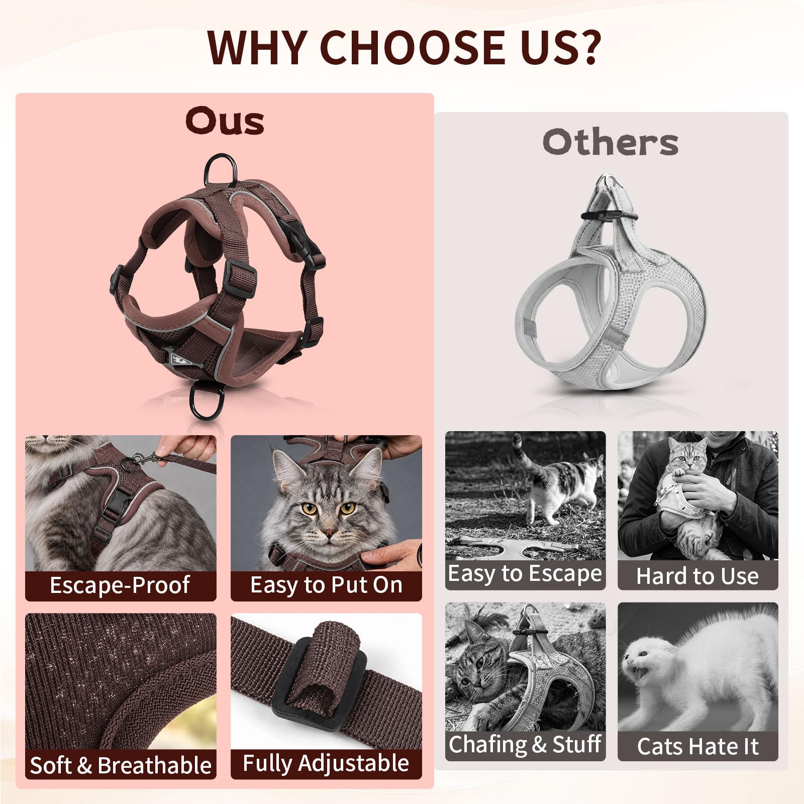 Grande Harnais Cat et jeu de laisse Escape Proof Mesh Vest réglable avec bandes réfléchissantes