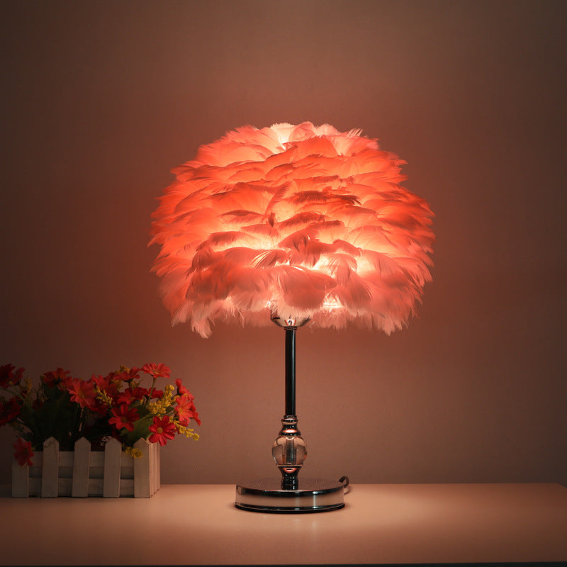 Lampe de table ronde en cristal plume Lumière de flux de vie