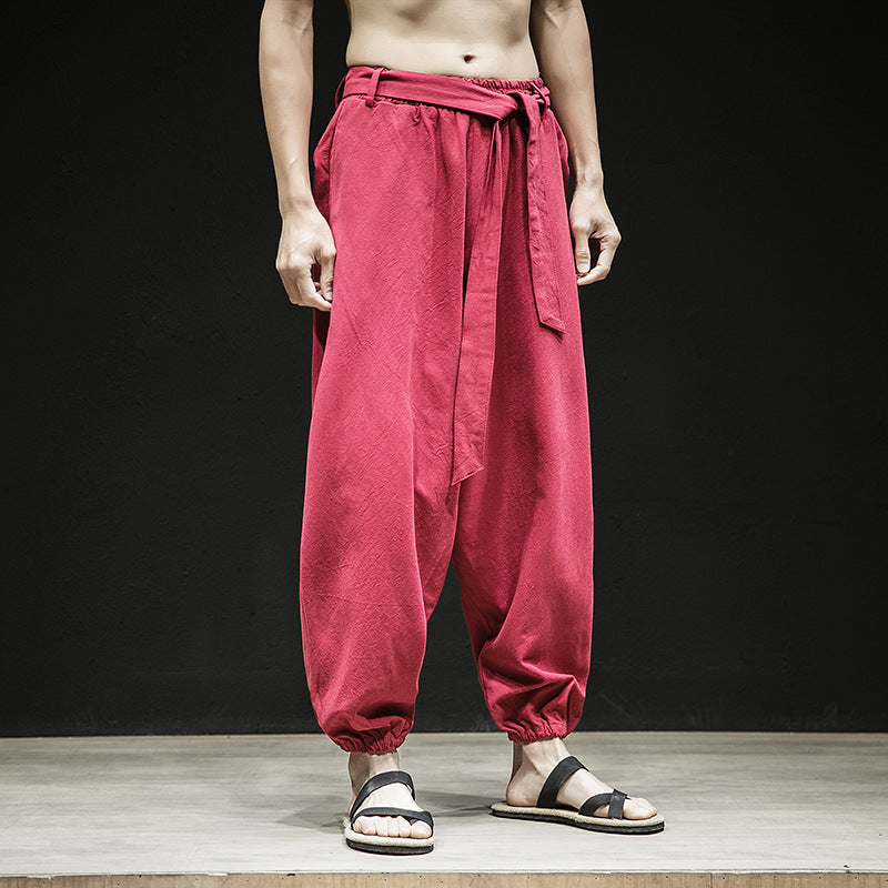 Pants de style chinois de printemps et d'été Largeur de bande élastique pour hommes