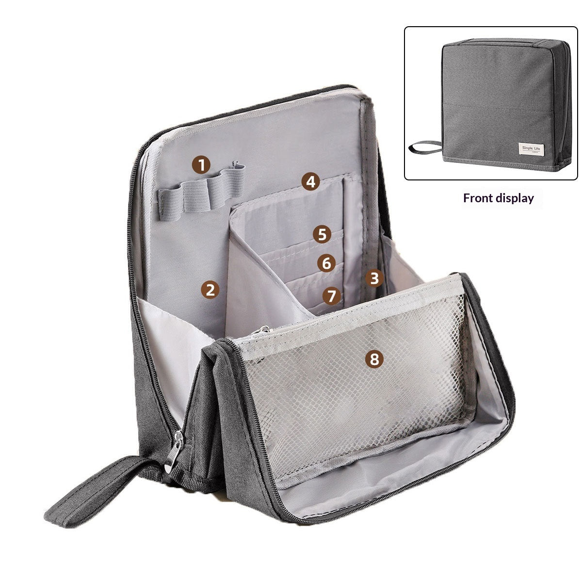 Sac cosmétique vertical grande capacité avec miroir portable