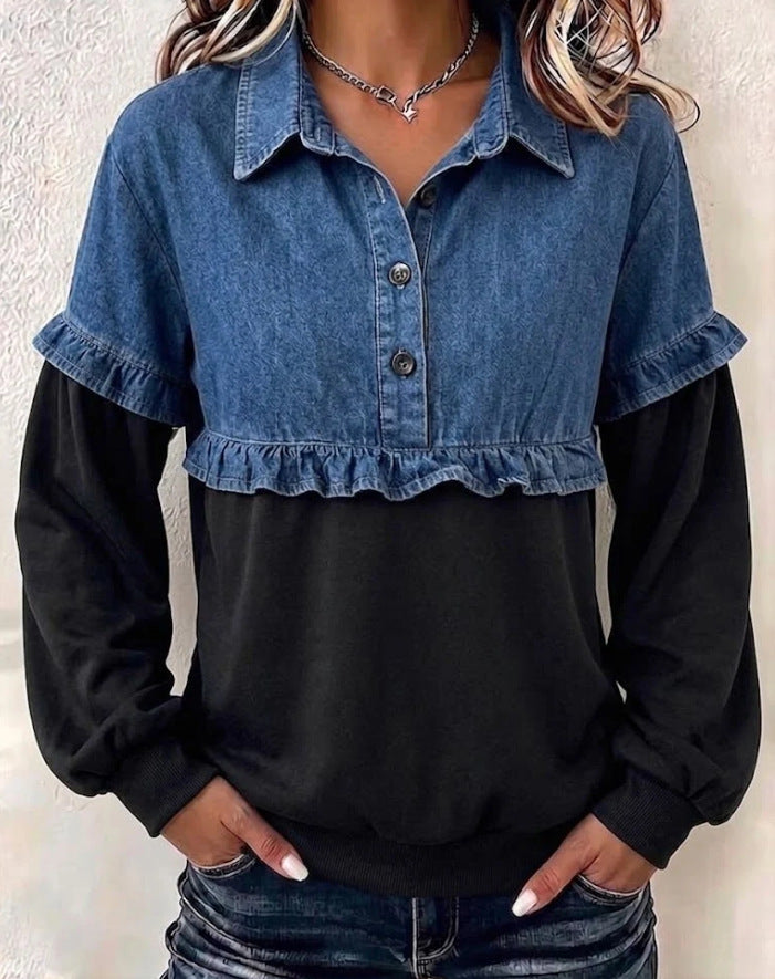 T-shirt denim-panel mode pour femmes