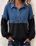 T-shirt denim-panel mode pour femmes
