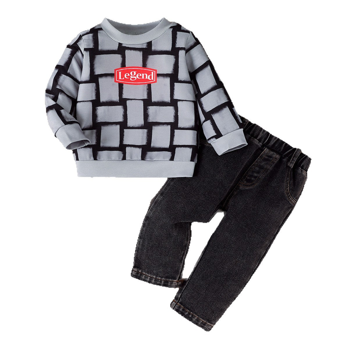 Letter-Print Personnalised Long-Sleeve Top and Pantalons Set pour bébés garçons