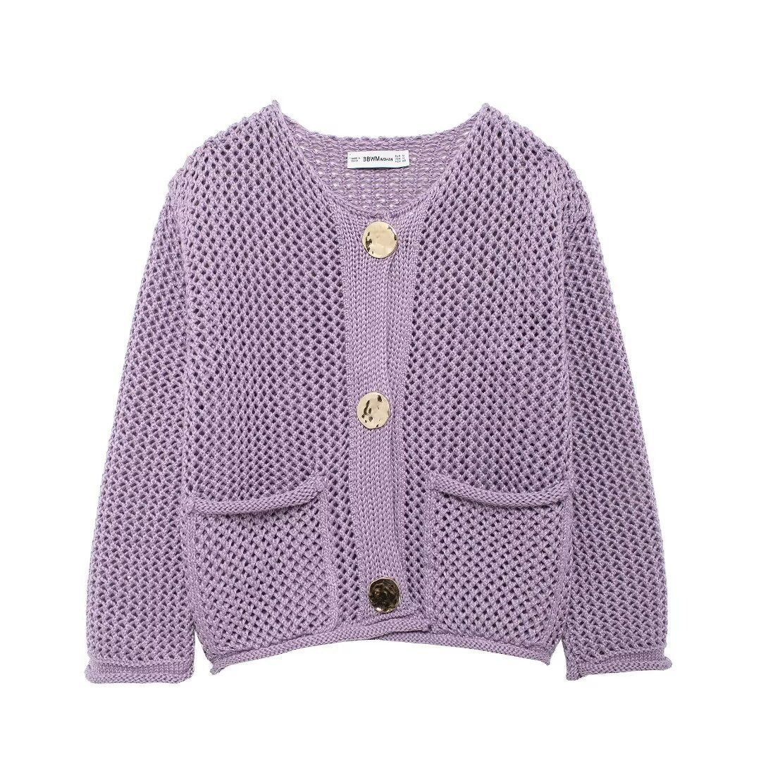 Veste à col rond à manches simples avec deux poches pour femmes