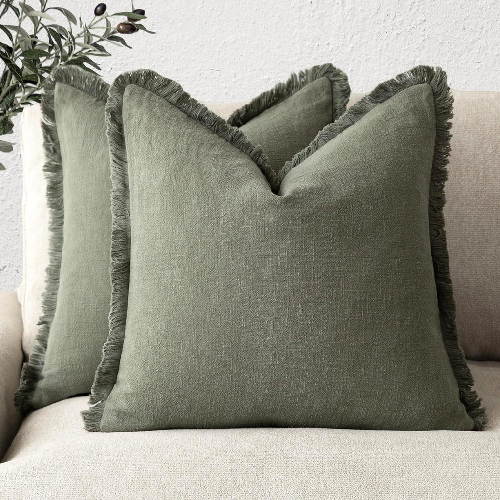 Couverture d'oreiller décoratif en lin frange 18x18 pouce