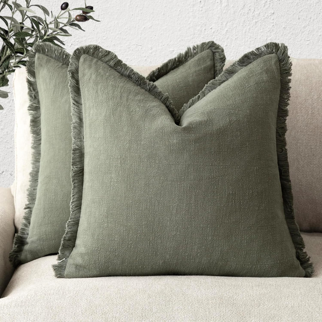 Couverture d'oreiller décoratif en lin frange 18x18 pouce