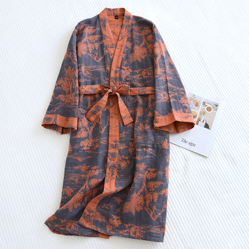Couple Coton Lose Peignoir Dentelle Peignoir Femme Double Jacquard Pajamas