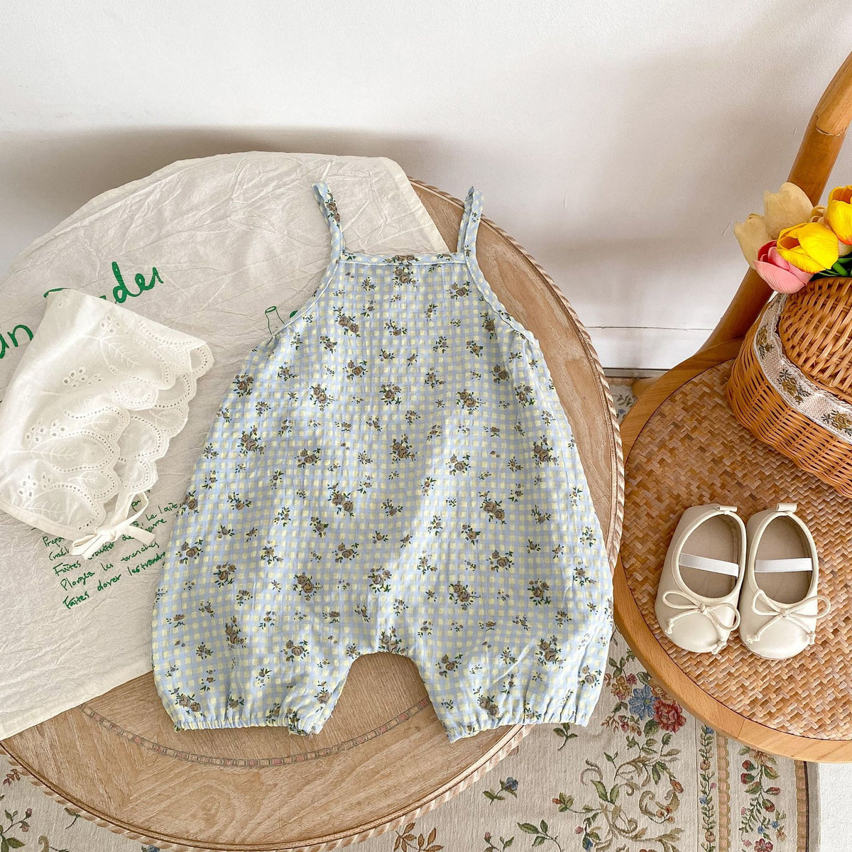 Personnalité Plaid Imprimé Suspendeurs Fleurs Vêtements de travail Pantalons