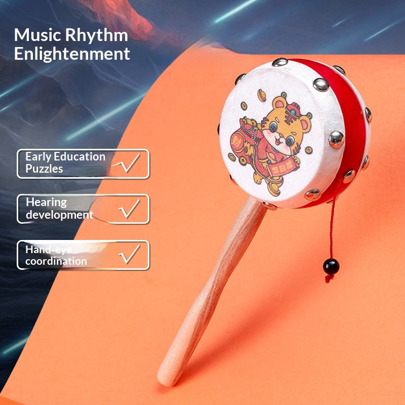Wooden Sheep Hand Drum - Baby Shaker Toy for Newborn Boys Girls Trad
