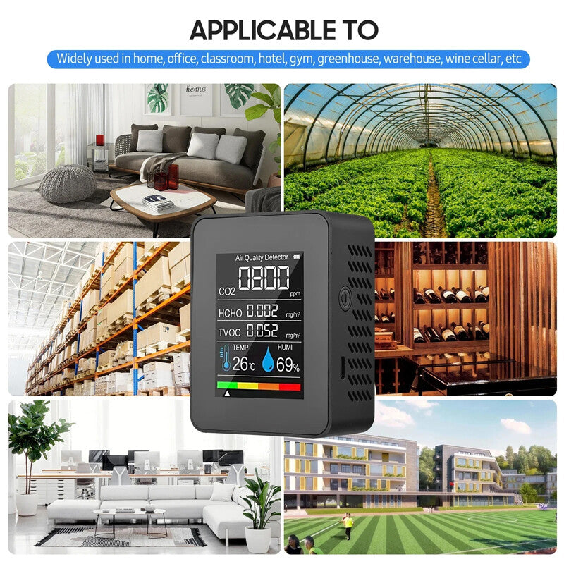 5-in-1 Portable CO2 Meter TVOC HCHO Carbon Dioxide Detector
