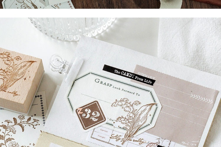 Timbre en bois frais et rétro Fleur Artistic Flower Notebook Diy Matière décorative Woode
