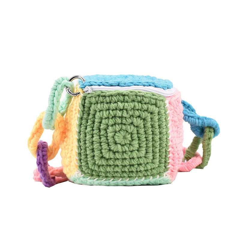 Couleur contrastante Sac tricoté en laine tissé à la main