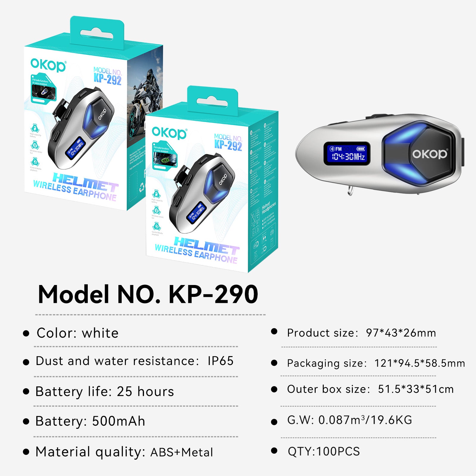 KP-292 Casque de moto en alliage de zinc haut de gamme Best-seller Casque Bluetooth étanche Long