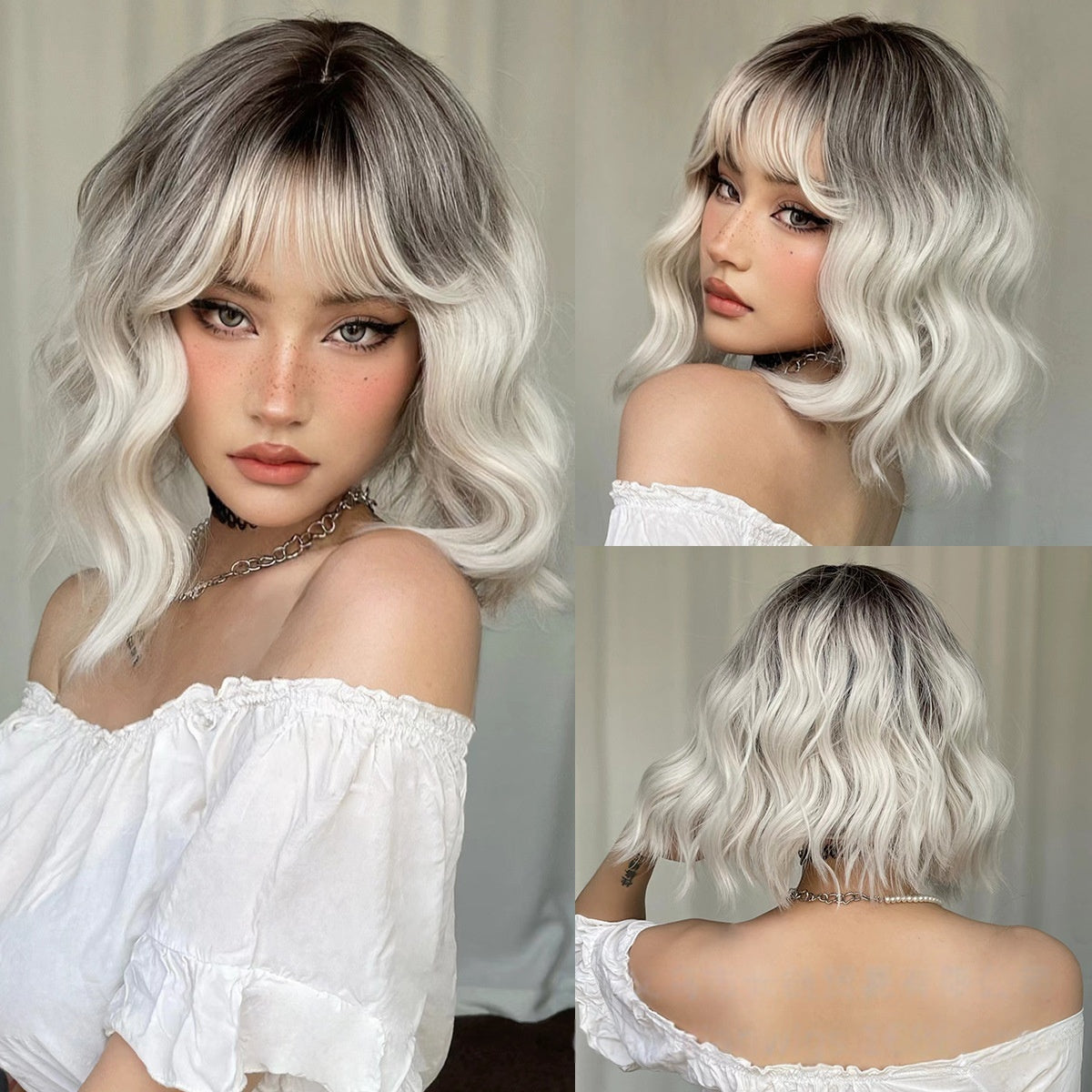 Wig Full-head Wig Bangs cheveux bouclés courts