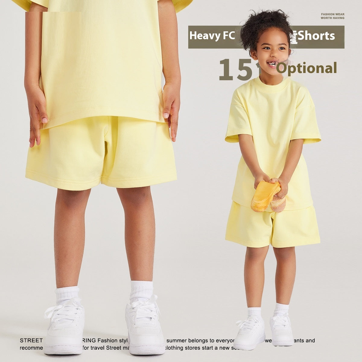 Couleur de la Terre Style de base Short en coton moyen et grand pour enfants