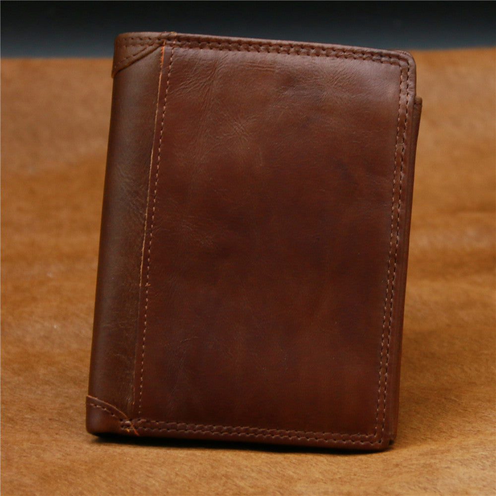 Portefeuille vertical rétro en cuir véritable pour hommes