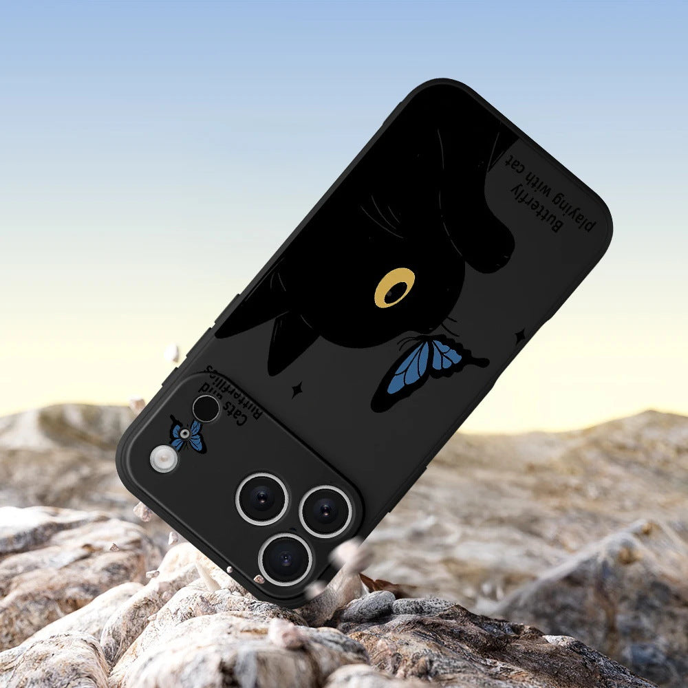 Étui de téléphone tout inclus en silicone papillon et chat