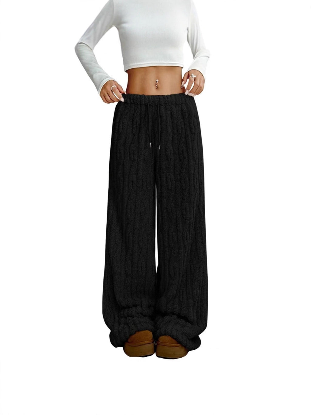 Pantalons en jacquard casual thermique en lace avant