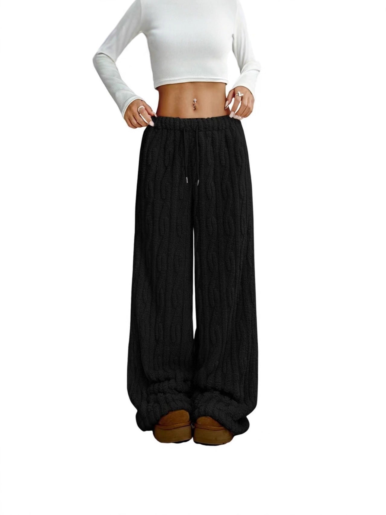 Pantalons en jacquard casual thermique en lace avant